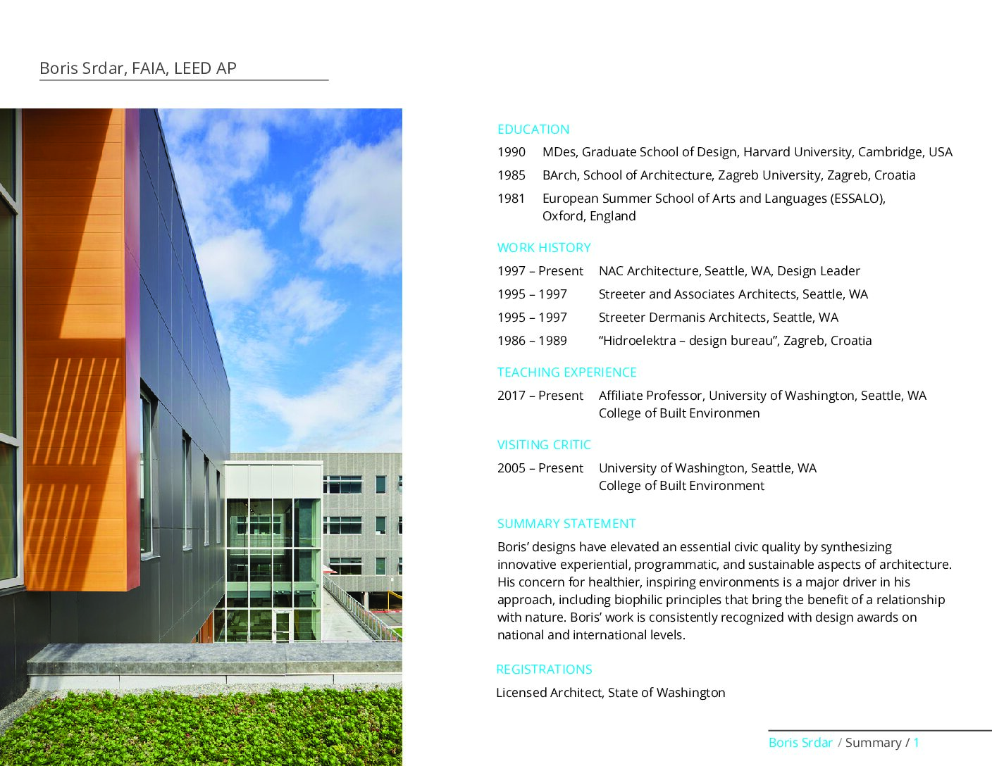 Boris Srdar_UW_CV_2023 - Architecture