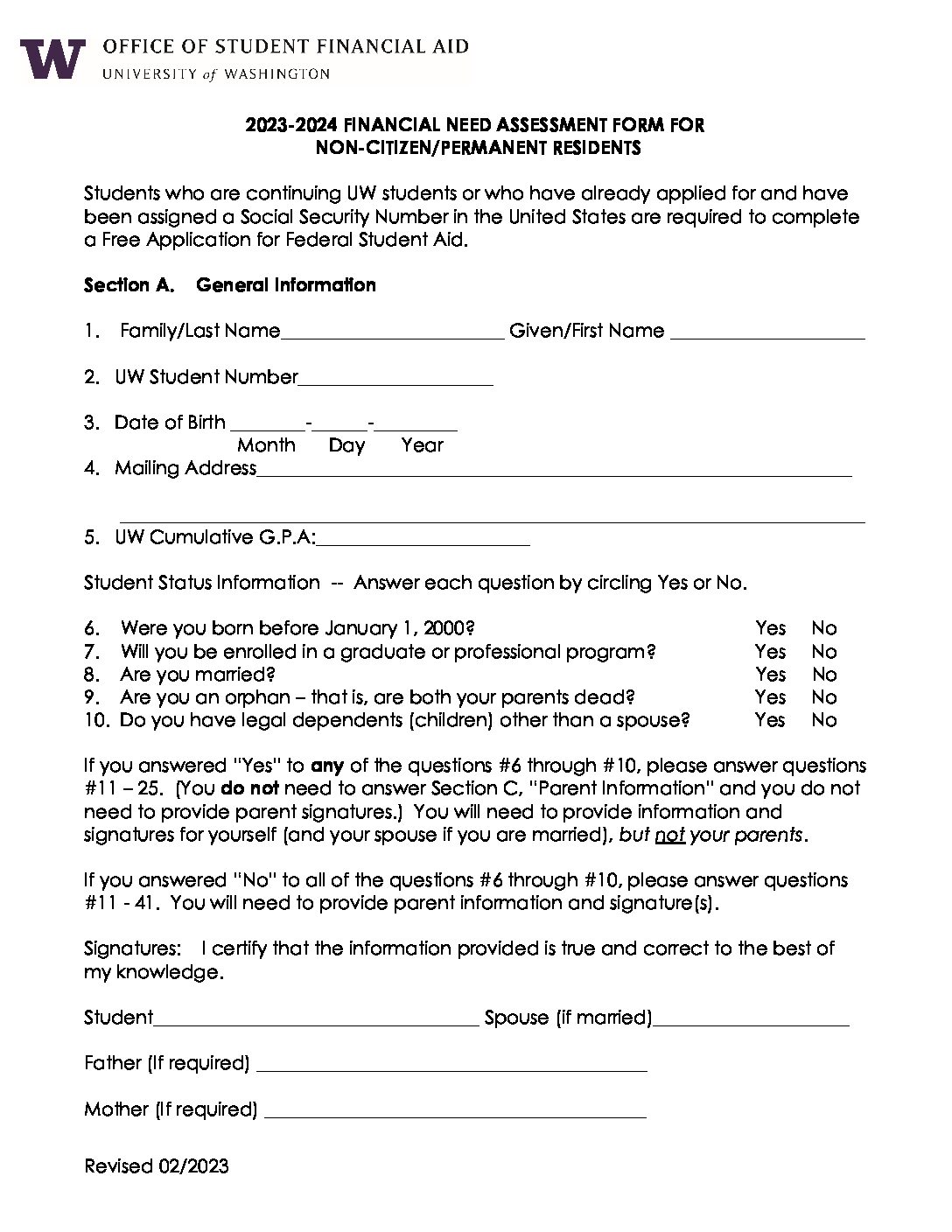 2023-2024 NON-CITIZEN FINANCIAL NEED ASSESSMENT FORM - Architecture