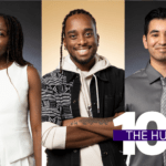 Three students in a collage layout with “The Husky 100” graphic overlay.