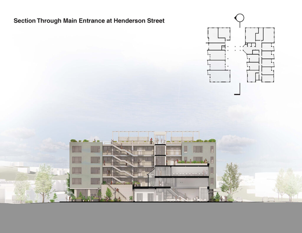 Cascade Community Presentation_Section Through Main Entrance at Henderson Street