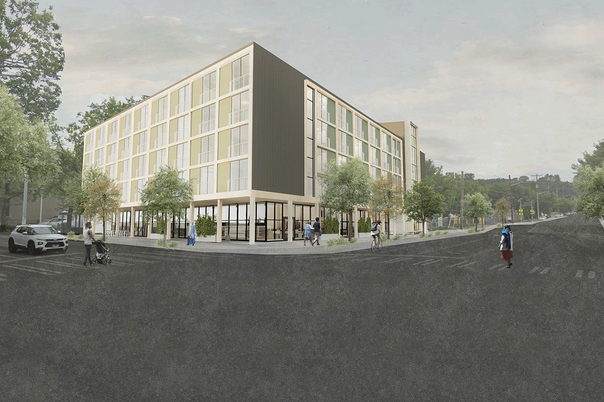 EXTERIOR PERSPECTIVE RENDERING AT STEET CORNER