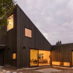 Building with dark wood paneling